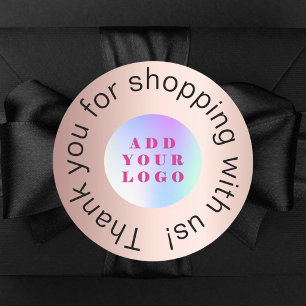 Thank you for shopping business logo rose gold classic round sticker