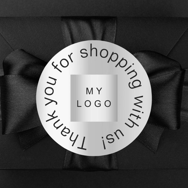 Thank you for shopping business logo silver classic round sticker (Creator Uploaded)