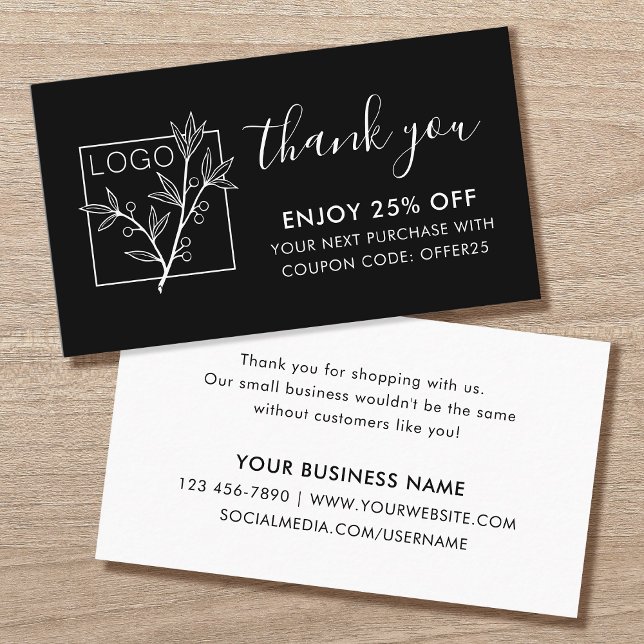Thank You For Shopping Custom Logo Black Business Card (Creator Uploaded)