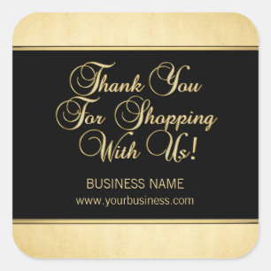Thank You For Shopping With Us Business Gold Black Square Sticker