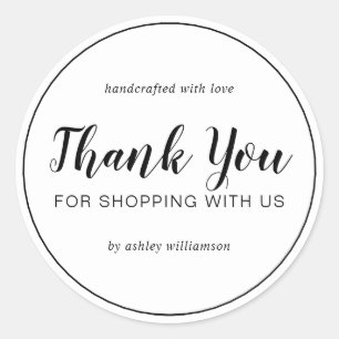 Thank You For Shopping With Us Chic Script White C Classic Round Sticker