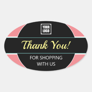 Thank You For Shopping With Us Your Logo Coral B/W Oval Sticker