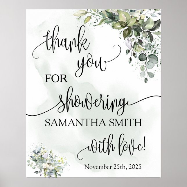 Thank you for showering bride to be eucalyptus poster (Front)