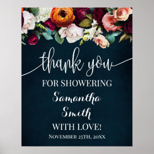 Thank you for Showering Bride Wine Navy Sign