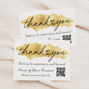 Thank You for Small Business Gold Heart Script Enclosure Card