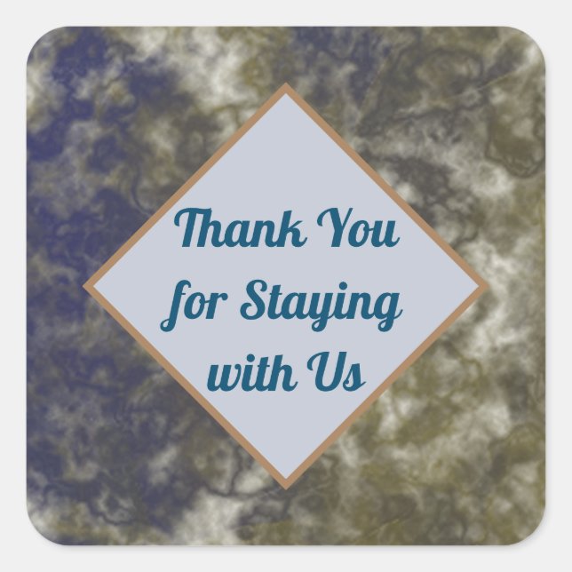 Thank You for Staying Blue Gold House Guest Square Sticker (Front)