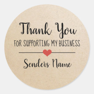 Thank you for supporting my business kraft script  classic round sticker