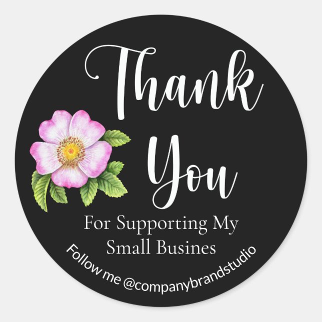 Thank You For Supporting My Small Business Black Classic Round Sticker (Front)