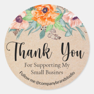 Thank You For Supporting My Small Business Floral Classic Round Sticker