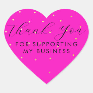 Thank You For Supporting Our Business Pink Gold Heart Sticker
