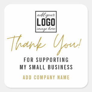 Thank You For Supporting Small Business Logo Gold Square Sticker