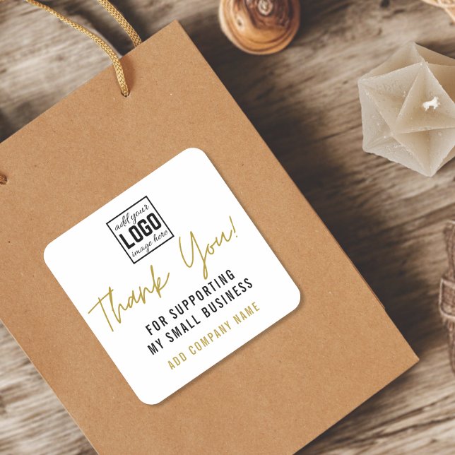 Thank You For Supporting Small Business Logo Gold Square Sticker (Creator Uploaded)