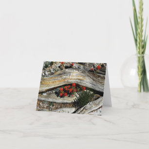 Thank You for Sympathy Red Flowers and Old Wood    Card