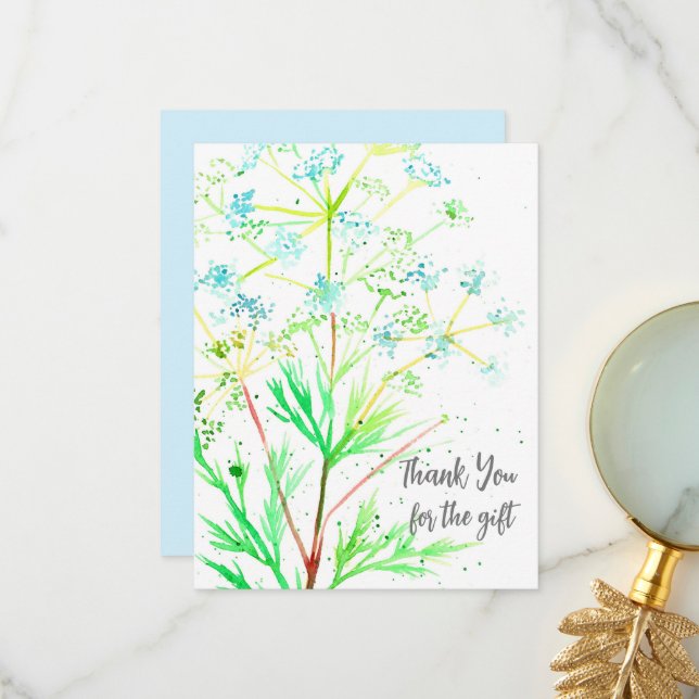 Thank You For the Gift Blue Wildflowers Watercolor (Front/Back In Situ)
