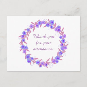 Thank you for your attendance purple floral postcard