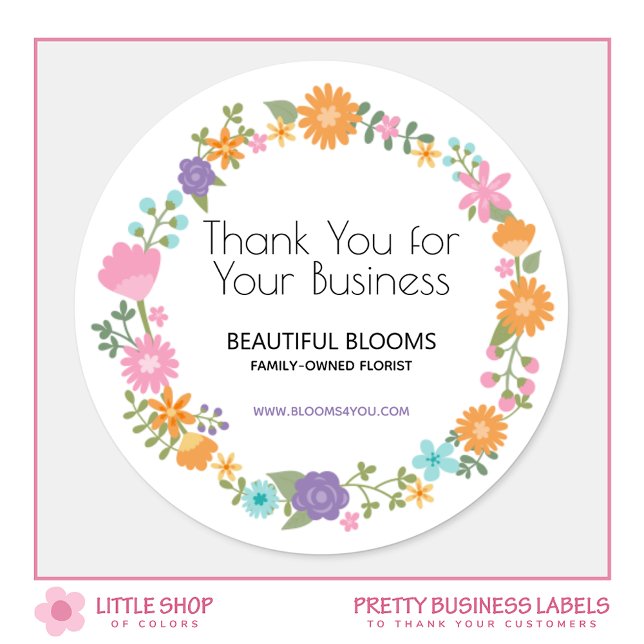 Thank You for Your Business Floral Classic Round Sticker (Creator Uploaded)