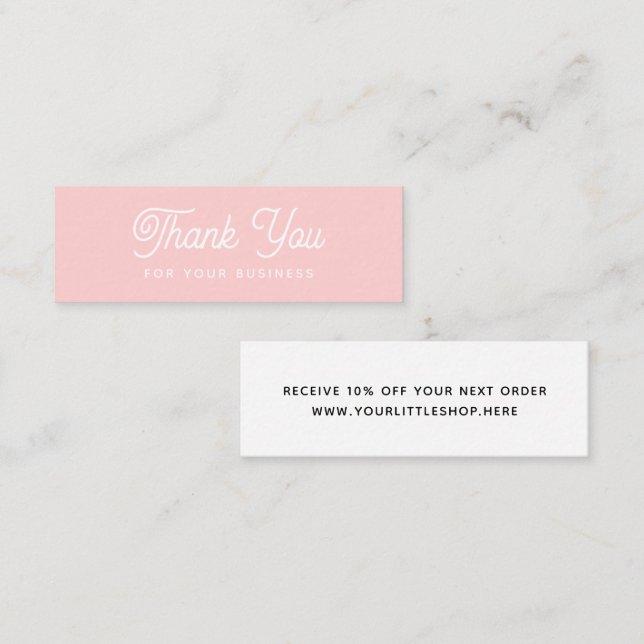 Thank You For Your Business Modern Pink Discount Mini Business Card (Front/Back)