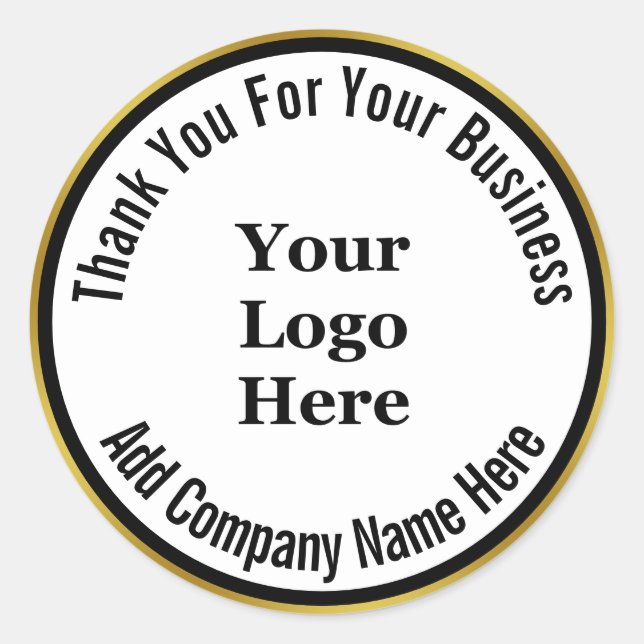 Thank You For Your Business Name Black White Gold  Classic Round Sticker (Front)