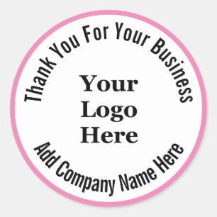 Thank You For Your Business Name Pink Branded Logo Classic Round Sticker