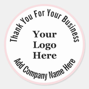 Thank You For Your Business Pale Pink White Logo Classic Round Sticker