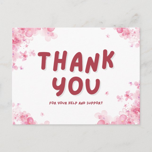 Thank you for your help and support  postcard (Front)