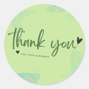 Thank You For Your Kindness Green watercolor card Classic Round Sticker
