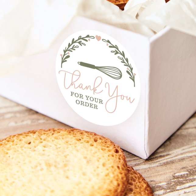 Thank You For Your Order Bakery Whisk & Wreath Classic Round Sticker (Creator Uploaded)