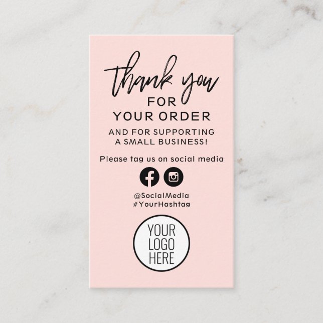 Thank You For Your Order Black and Peach Pink Business Card (Front)