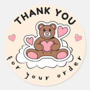 Thank You For Your Order Cute Bear Packaging Stick Classic Round Sticker