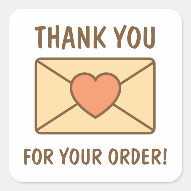 Thank You For Your Order Envelope And Heart Square Sticker (Front)