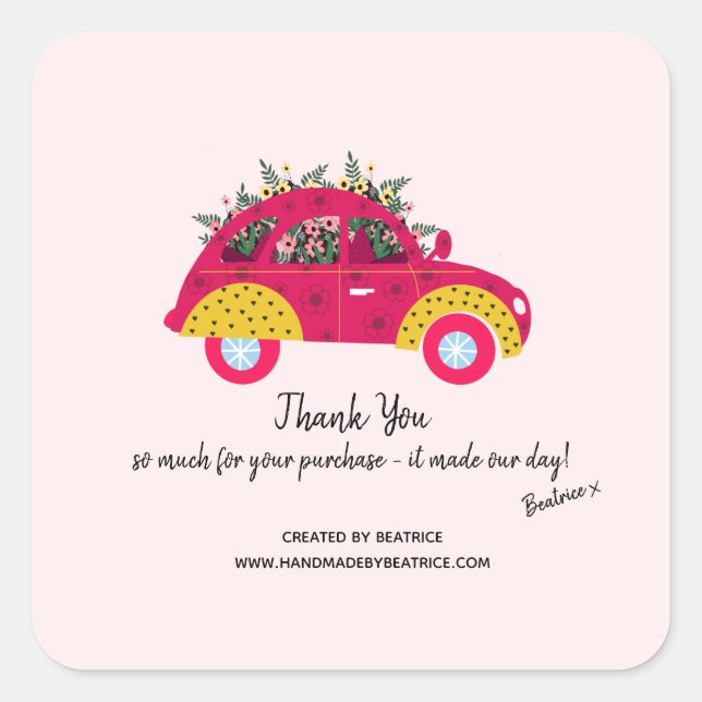 Thank You for Your Order  Fun Floral Colourful Square Sticker (Front)