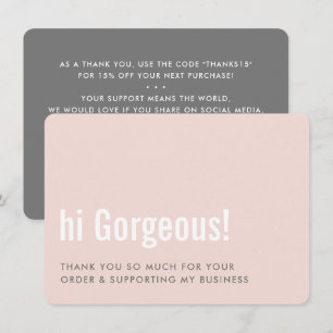 THANK YOU FOR YOUR ORDER fun insert pink grey Card
