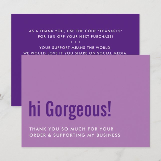 THANK YOU FOR YOUR ORDER fun insert purple Card (Front/Back)
