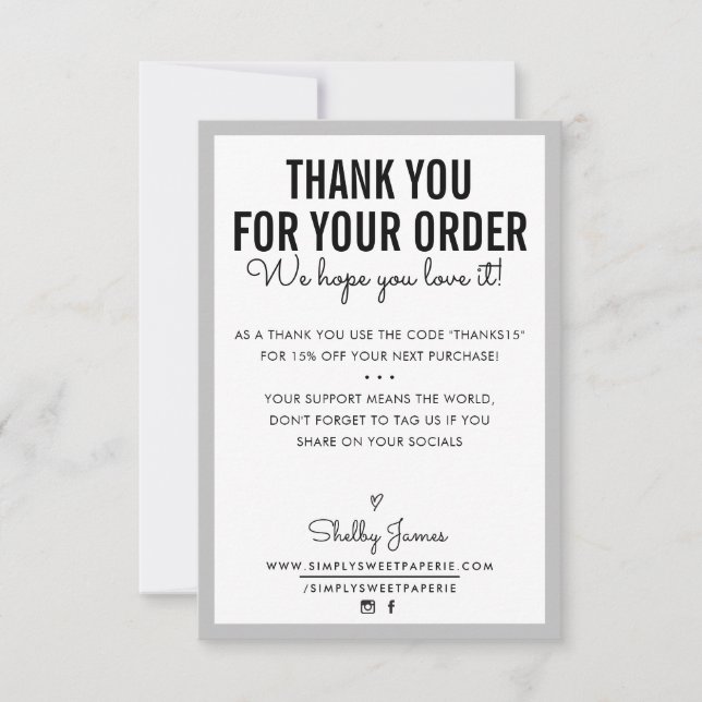 THANK YOU FOR YOUR ORDER glam insert modern grey Card (Front)