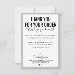 THANK YOU FOR YOUR ORDER glam insert modern grey Card