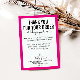THANK YOU FOR YOUR ORDER glam insert modern pink Card