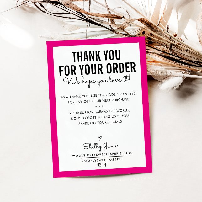 THANK YOU FOR YOUR ORDER glam insert modern pink Card (Creator Uploaded)