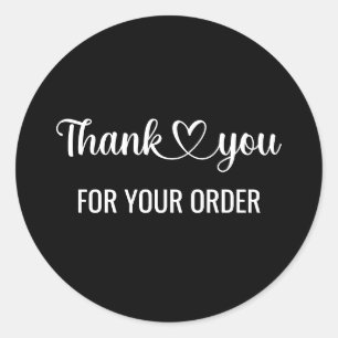 Thank You For Your Order Heart Fun Black And White Classic Round Sticker