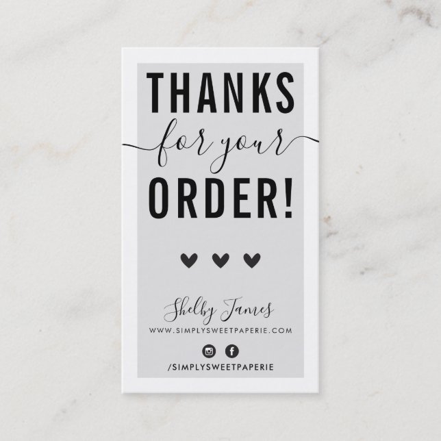 THANK YOU FOR YOUR ORDER insert grey black (Front)
