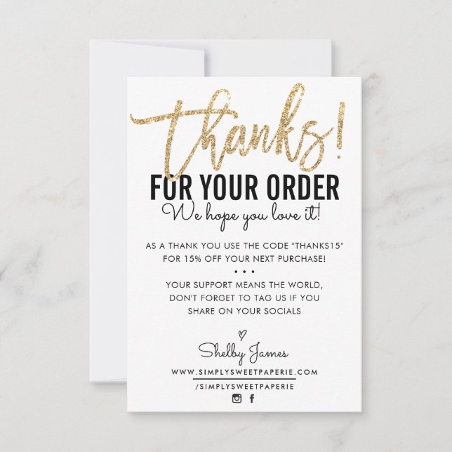 THANK YOU FOR YOUR ORDER insert modern black gold Card (Front)