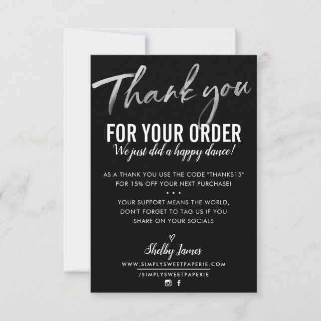 THANK YOU FOR YOUR ORDER insert modern black white (Front)