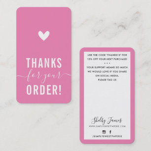 THANK YOU FOR YOUR ORDER insert modern CANDY PINK