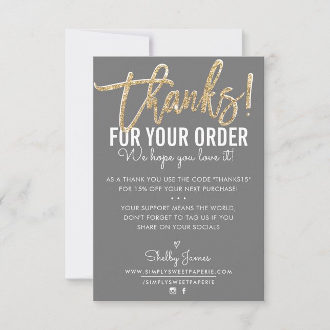 THANK YOU FOR YOUR ORDER insert modern grey gold Card (Front)