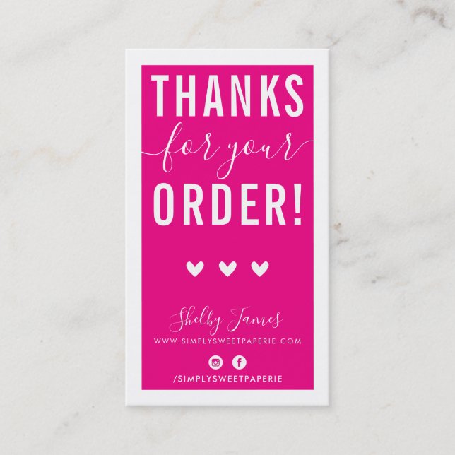 THANK YOU FOR YOUR ORDER insert modern hot pink (Front)