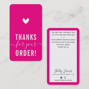 THANK YOU FOR YOUR ORDER insert modern HOT PINK