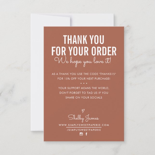 THANK YOU FOR YOUR ORDER insert white ink clay Card (Front)
