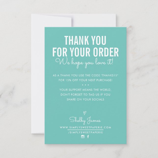THANK YOU FOR YOUR ORDER insert white ink mint Card (Front)