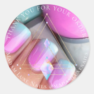 Thank You For Your Order Luxe Nails Grey Geometry Classic Round Sticker