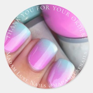 Thank You For Your Order Luxe Nails Grey Pink Classic Round Sticker