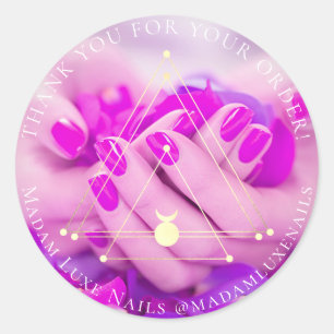 Thank You For Your Order Luxe Nails Pink Golden Classic Round Sticker